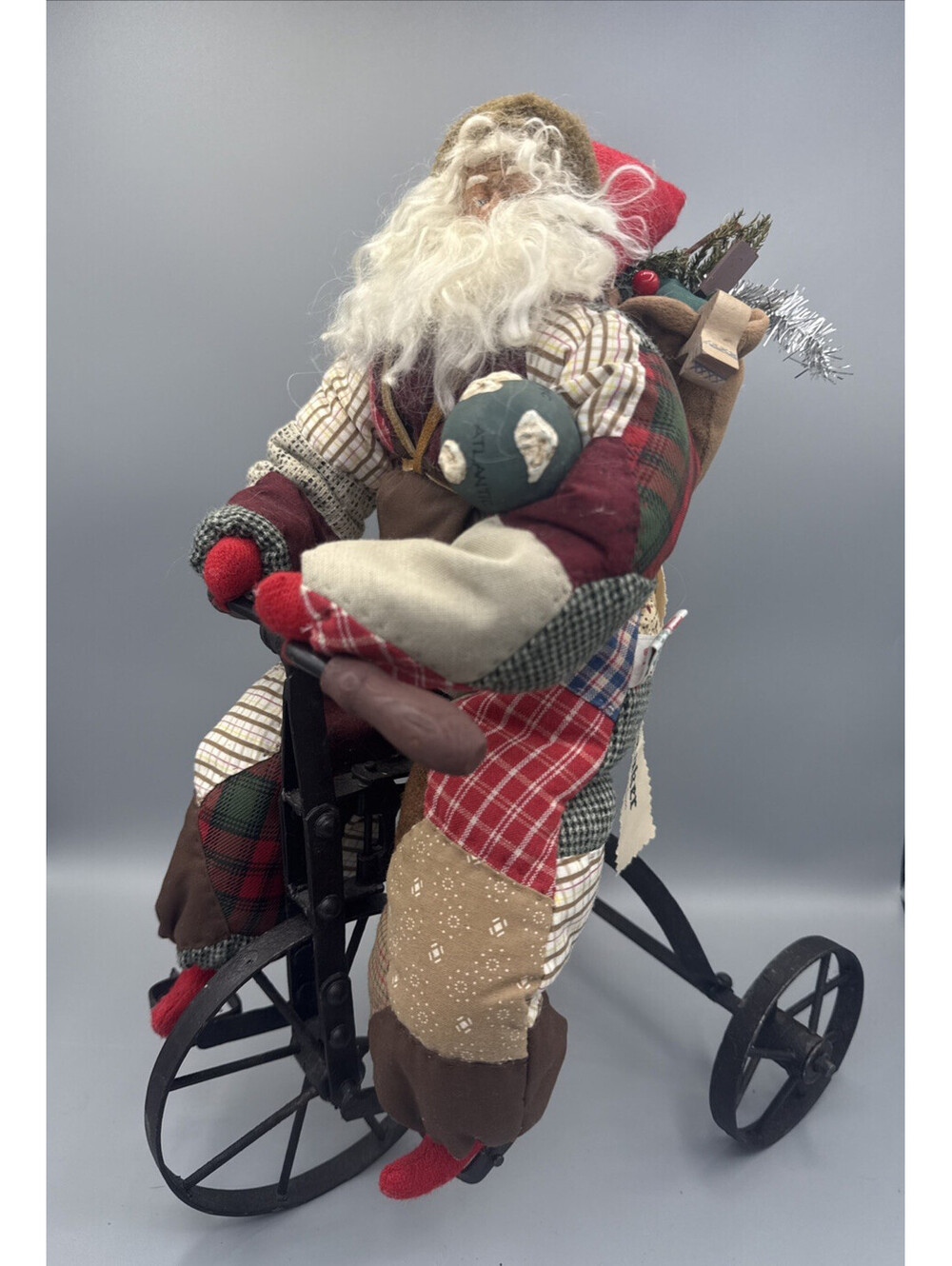 House of Hatten Dee Gann Ye Olde Santa Maker Patchwork Metal Tricycle Vintage